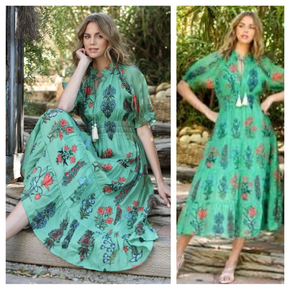 Anthropologie THML Green Floral Tamara Midi Dress - Picture 4 of 16